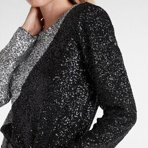 NWT Express Color Block Sequin Strong Shoulder Thong Bodysuit sz XXS